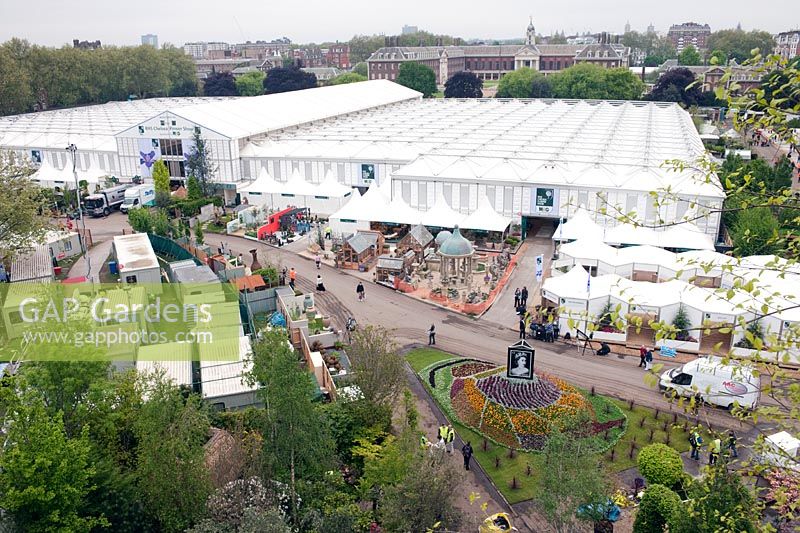 View over the showground from the tower, RHS Chelsea 2012, May.