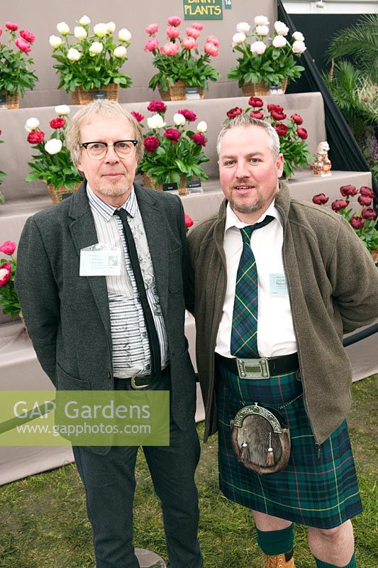 Billy Carruthers and Adam Fleming of Binny Plants on the Paeonia show stand