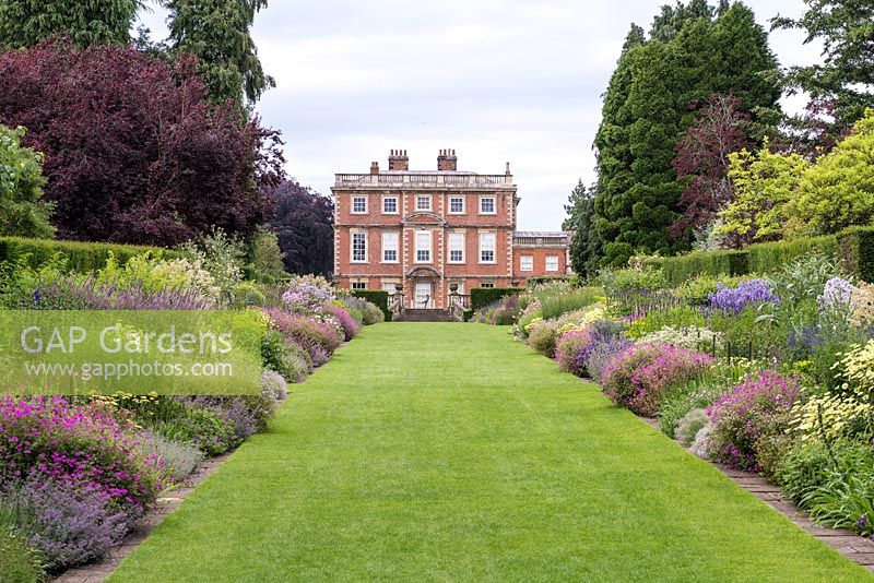 At Newby Hall, 172m long double herbaceous borders leading to the house.