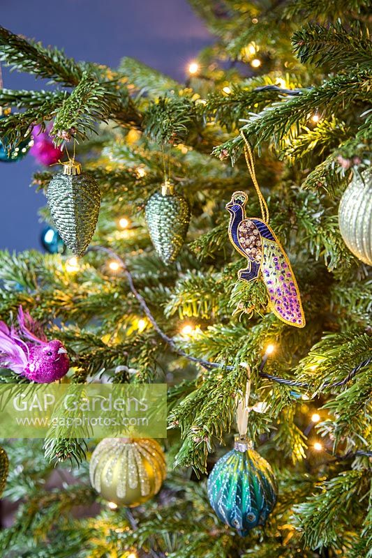 Peacock colour themed Christmas tree