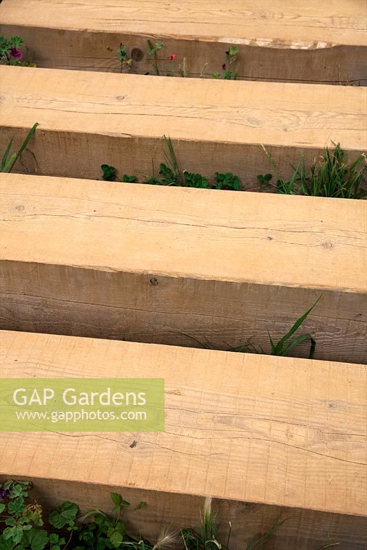 Garden path paving materials - spaced timber blocks