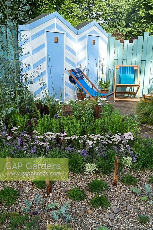 The Southend Council 'By The Sea' garden. RHS Hampton Court Flower Show 2017. Designer James Callicott. Sponsor Southend Borough Council. Silver Gilt.