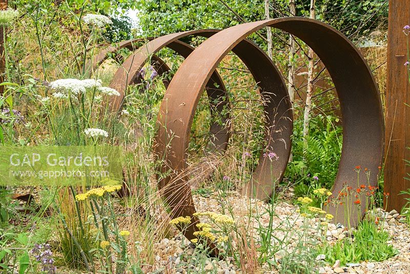 The Brownfield Metamorphosis garden at the RHS Hampton Court Flower Show 2017. Designer: Martyn Wilson. Sponsor: St Modwen Properties plc. Gold Medal.