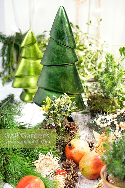 Christmas decoration in green and red color tones