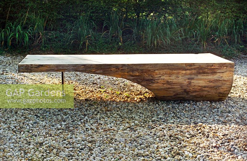 Wood bench, Void of Course John Houshmand, USA from 2004 Benchmark exhibition at Longhouse Reserve, East Hampton, L.I, New York