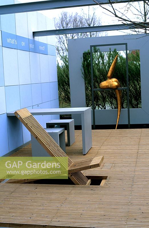 Contemporary chair in decking  designed by Buro Landvast Whats on your mind Floriade