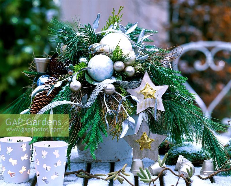 Advent Royal Arrangement with branches and tree decorations