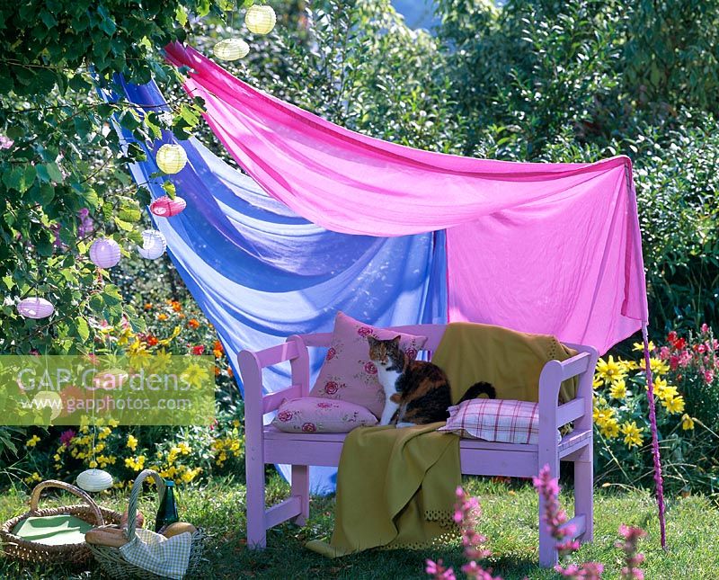 Curtain scarves as awning