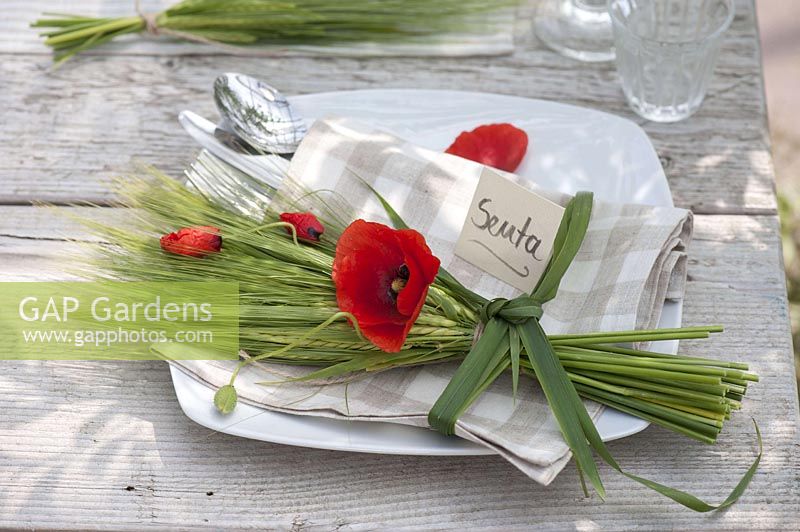 Bouquet of Hordeum ( barley ) with Papaver rhoeas ( Poppy )