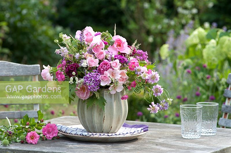 Romantic fragrance bouquet of pink ( rose ), Dianthus barbatus ( Sweet William