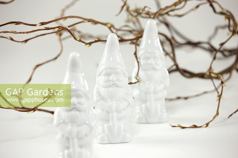 Garden gnomes and willow branches