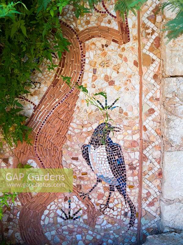 Mosaic wall with bird