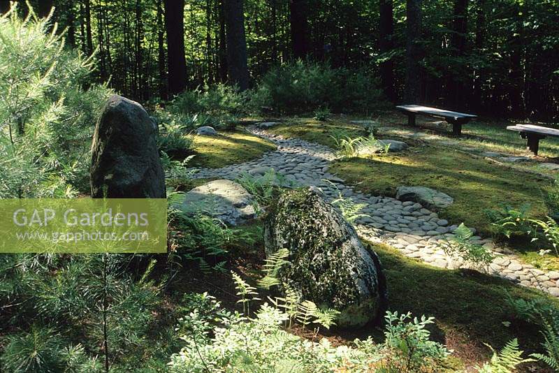 Mount Tremper Monastery New York Design Stephen Morrel Japanese garden The Zen woodland garden with stones moss and path