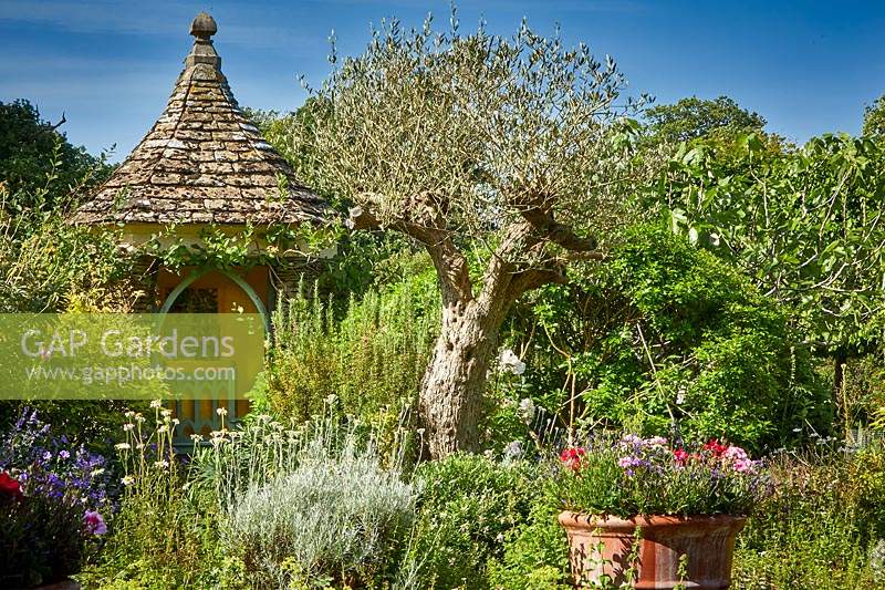Pepper pot pavilion in the Terrace Garden, Highgrove Garden, June, 2019.
