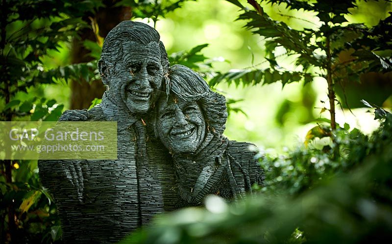 Statue of HRH The King and HM The Queen Consort. Highgrove, June, 2019. 
