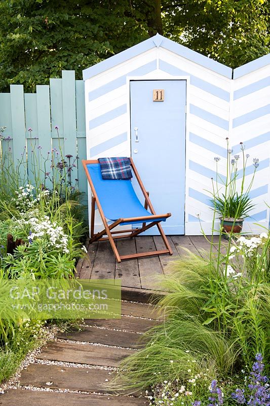 Blue deck chair, By The Sea - RHS Hampton Court Palace 2017, July.