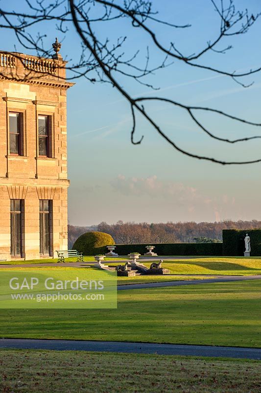 A view across the lawns at Brodsworth Hall, Yorkshire.