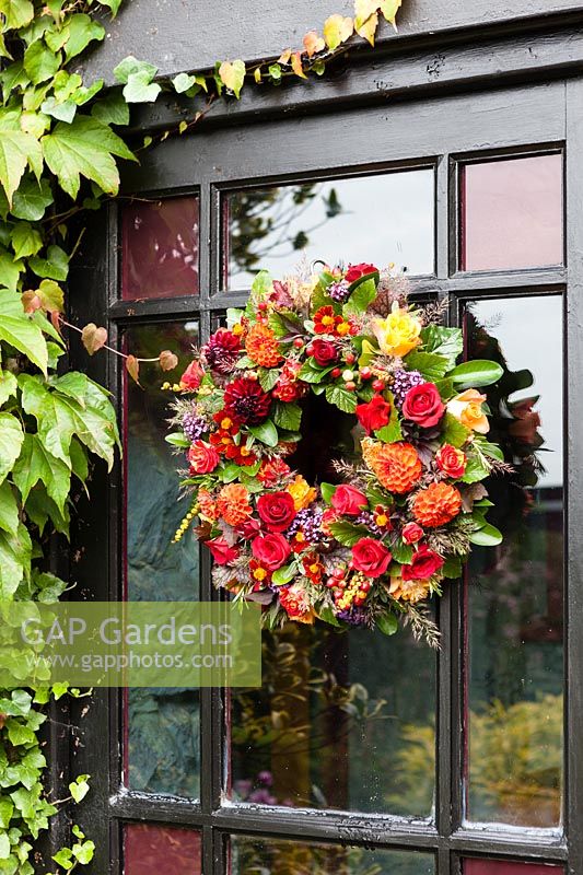  Summer wreath - designed and made by Susan Wright - hung on door.