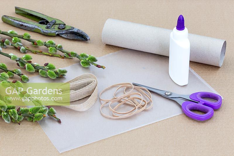 Materials and tools for making Goat Willow decorative napkin rings