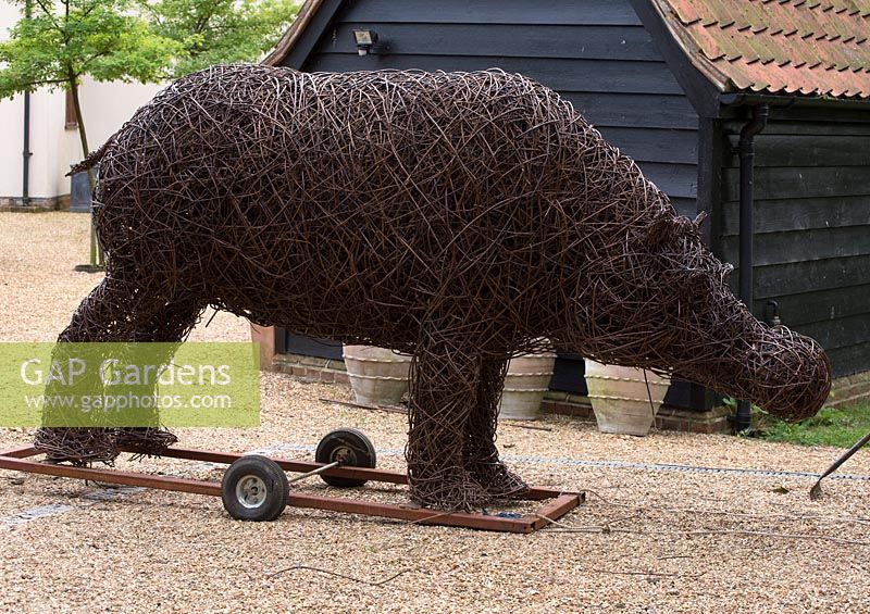 Willow hippopotamus sculpture by Helen Colletta, Suffolk
