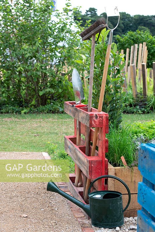 Old pallet used for storing garden tools - Finding Urban Nature, RHS Tatton Park Flower Show 2018
