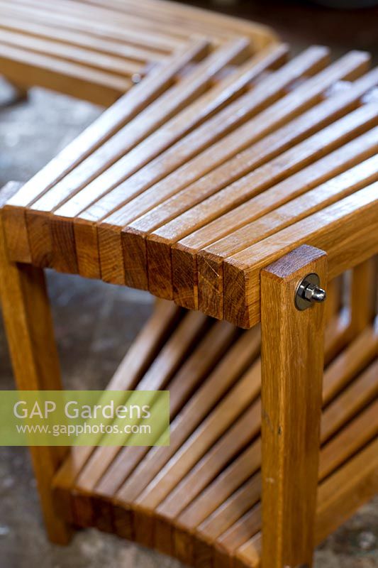 Close-up details of side table made in garden furniture design workshop 