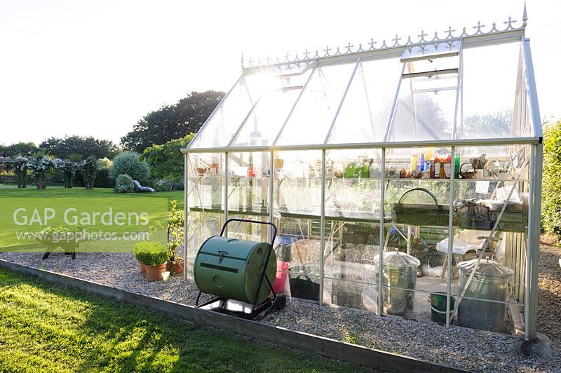 View of traditional greenhouse. 