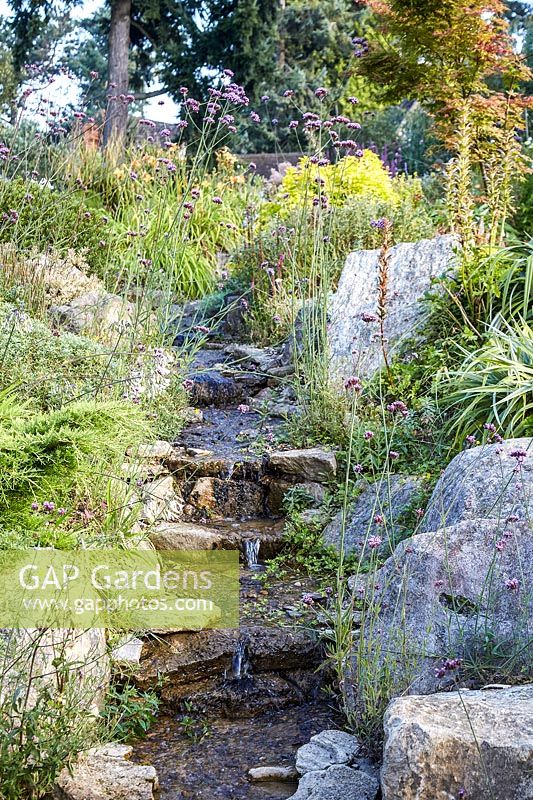Stream with rocks and marginal planting 