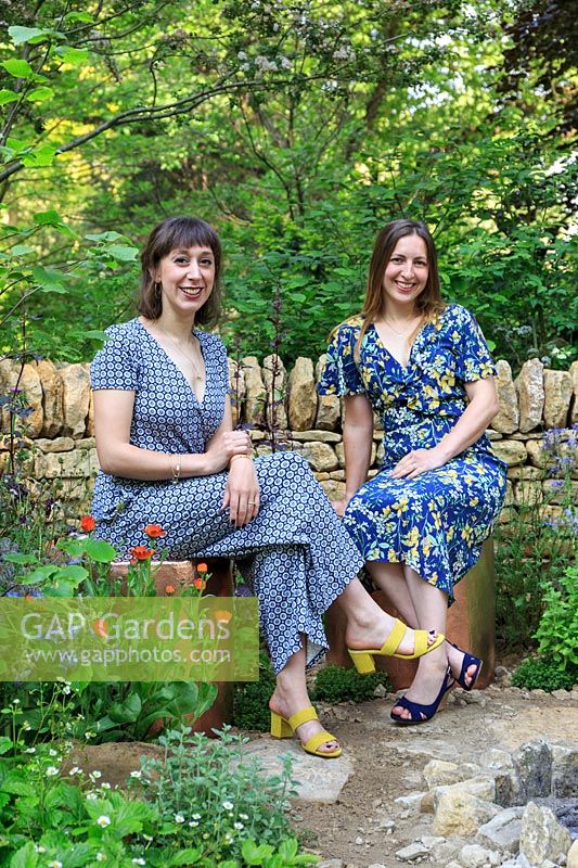 Portrait of designers Kate Savill and Tamara Bridge - The Warner Edwards Garden - RHS Chelsea Flower Show, 2018