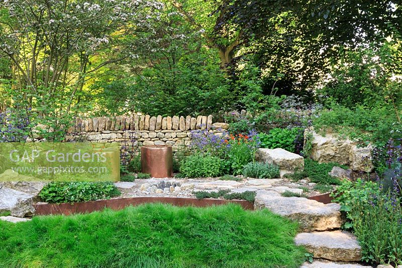 The Warner Edwards Garden, a representation of Falls Farm in the Northamptonshire countryside, Sponser: Warner Edwards, RHS Chelsea Flower Show, 2018.


