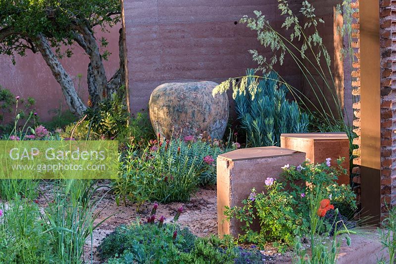 Earth walls with poppies and herbs, The M and G Garden, RHS Chelsea Flower Show, 2018 