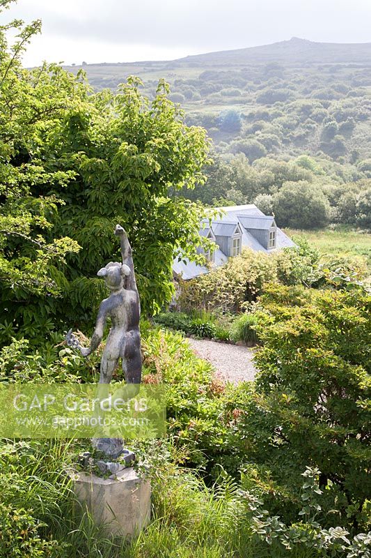 Statue of Mercury in Wildflower Garden with views to Preseli hills