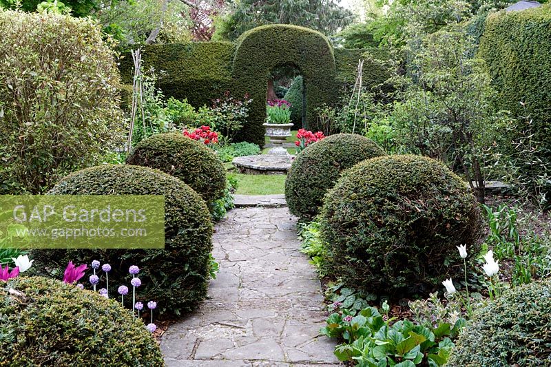 View of formal garden at Watcombe, Somerset, UK.