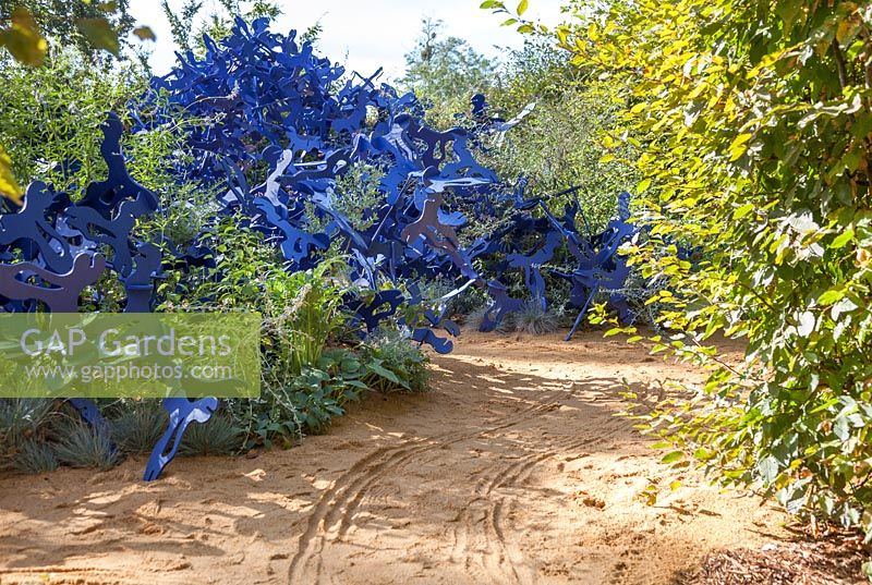 Blue structure. Livre de Sable. Books of the sands. Garden of Thought.  Festival des Jardins 2018, Chaumont, France 