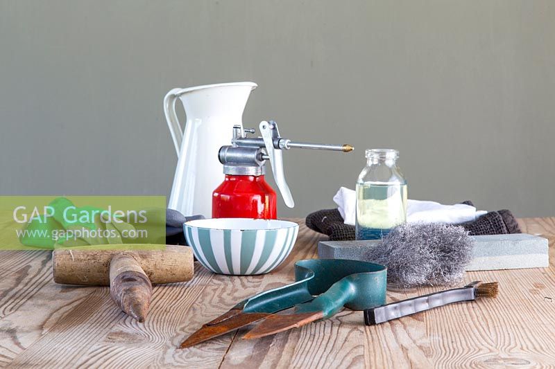 Tools required for cleaning topiary shears and hand dibber