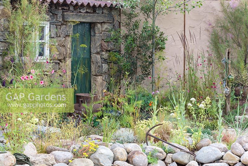 Entrance to stone shed, 'Rias de Galicia: A Garden at the End of the Earth', RHS Hampton Flower Show, 2018