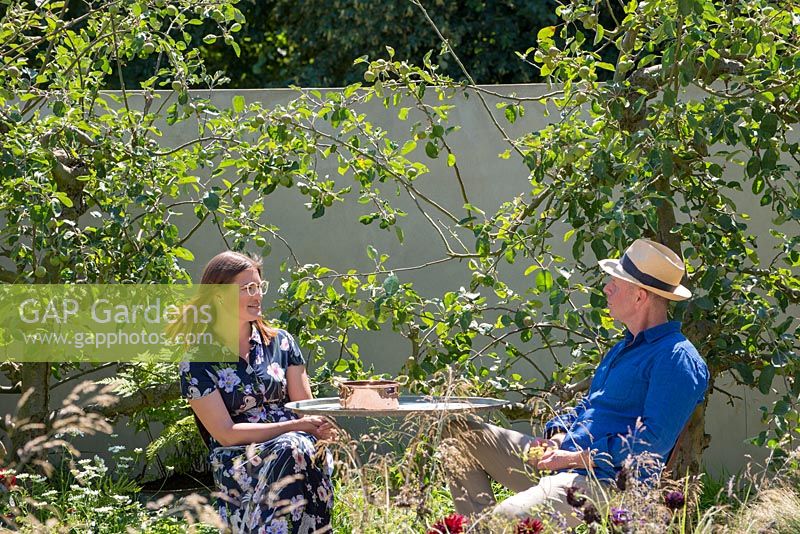 Ula Maria being interviewed by Joe Swift - The Style and Design Garden, RHS Hampton Court Palace Flower Show 2018
