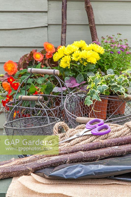 Materials and tools for making a vertical planter. 