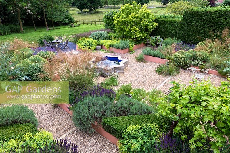 The Islamic Garden designed by Aldofo Harrison at David and Loretta Harrison's Garden, Norfolk, UK.
