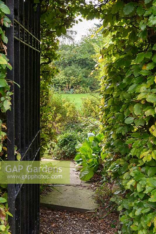 View to garden through gate - Thundridge Hill House Garden