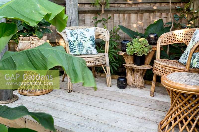 Bamboo furniture in exotic garden