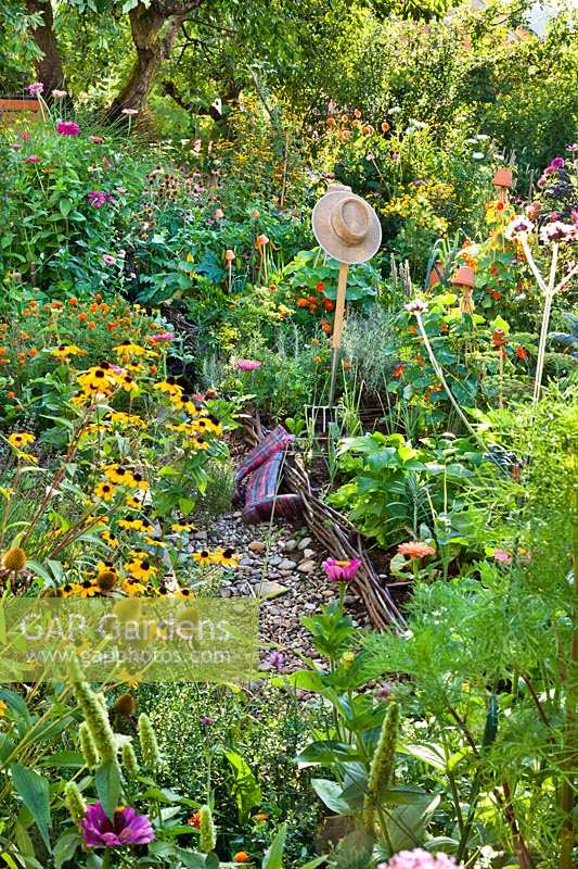 Productive vegetable garden with companion planting. 