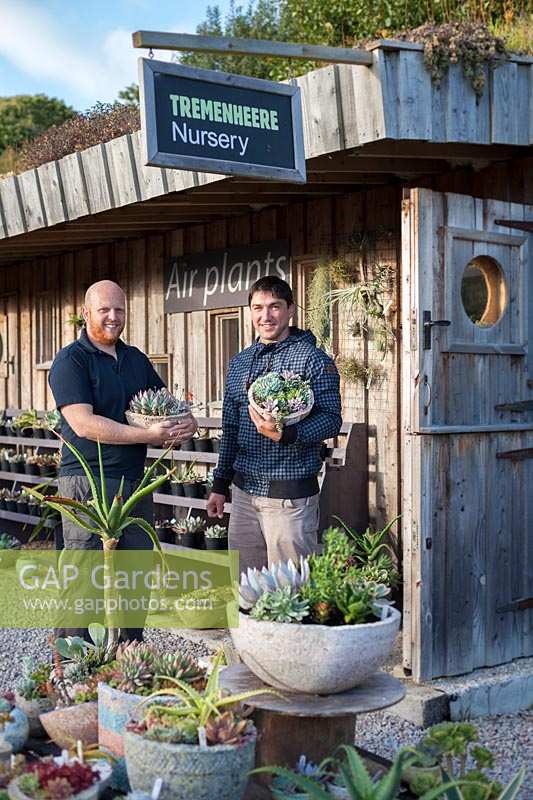 Daniel Michael and Mark Lea, owners of Surreal Succulents, Tremenheere Nursery, Cornwall, UK. 