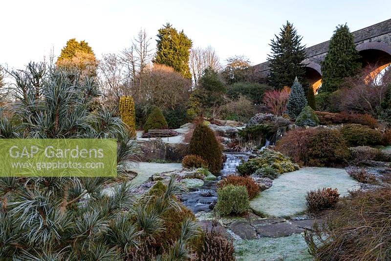 Frosty, winter garden at Kilver Court, Somerset. Designed by Roger Saul of Mulberry.
