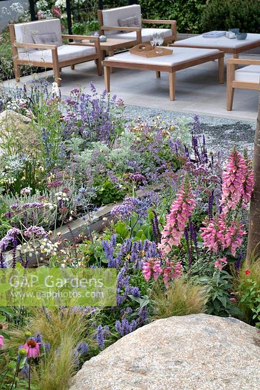 The Viking Cruises Lagom Garden flower borders at RHS Hampton Court Flower Show 2019 - Designed by Will Williams