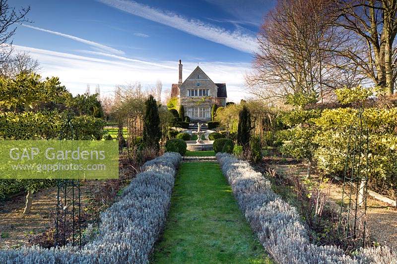 The Formal Garden at Stevington Manor House, Stevington, UK.