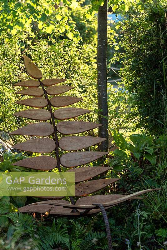 A bespoke garden chair made from recycled wood and metal - Hampton Court Palace Garden Festival 2019