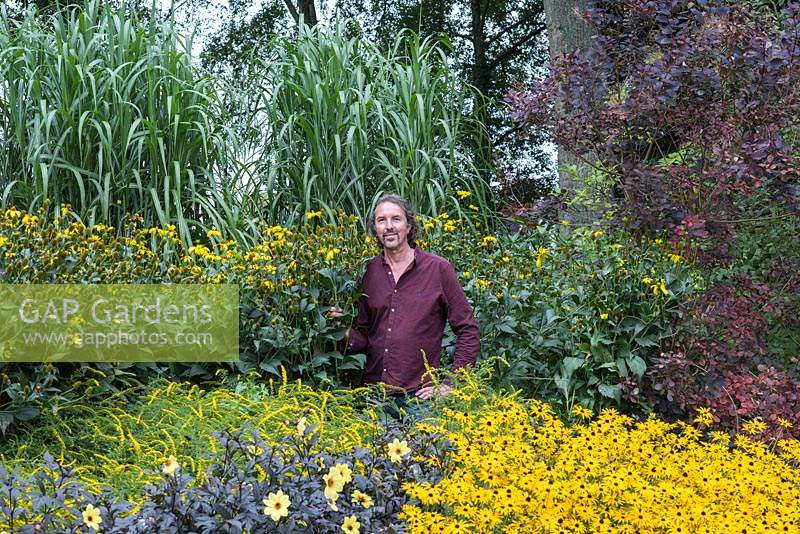 William Dyson, curator of Great Comp Garden, in an all-gold border celebrating the garden's 50th anniversary in 2018.