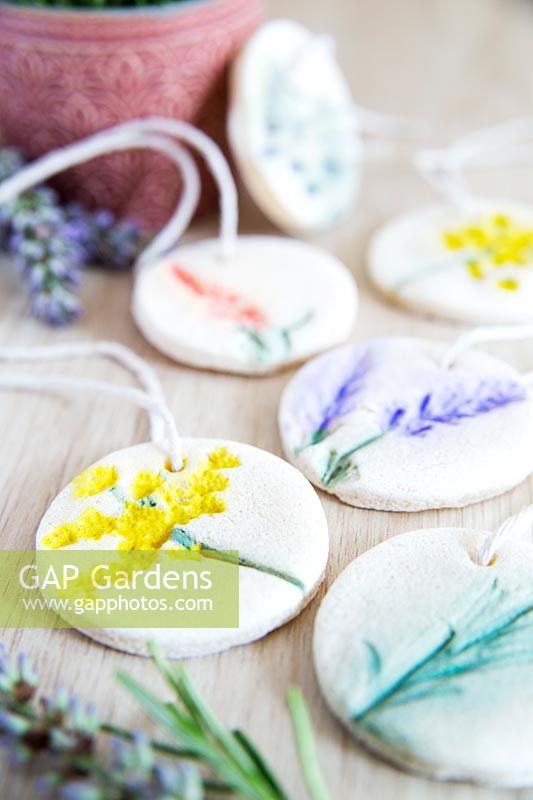 Gift tags made with salt dough - painted with flower designs 