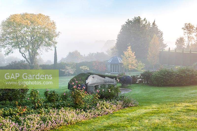 Autumn mist in The Old Vicarage garden, Washington, Sussex